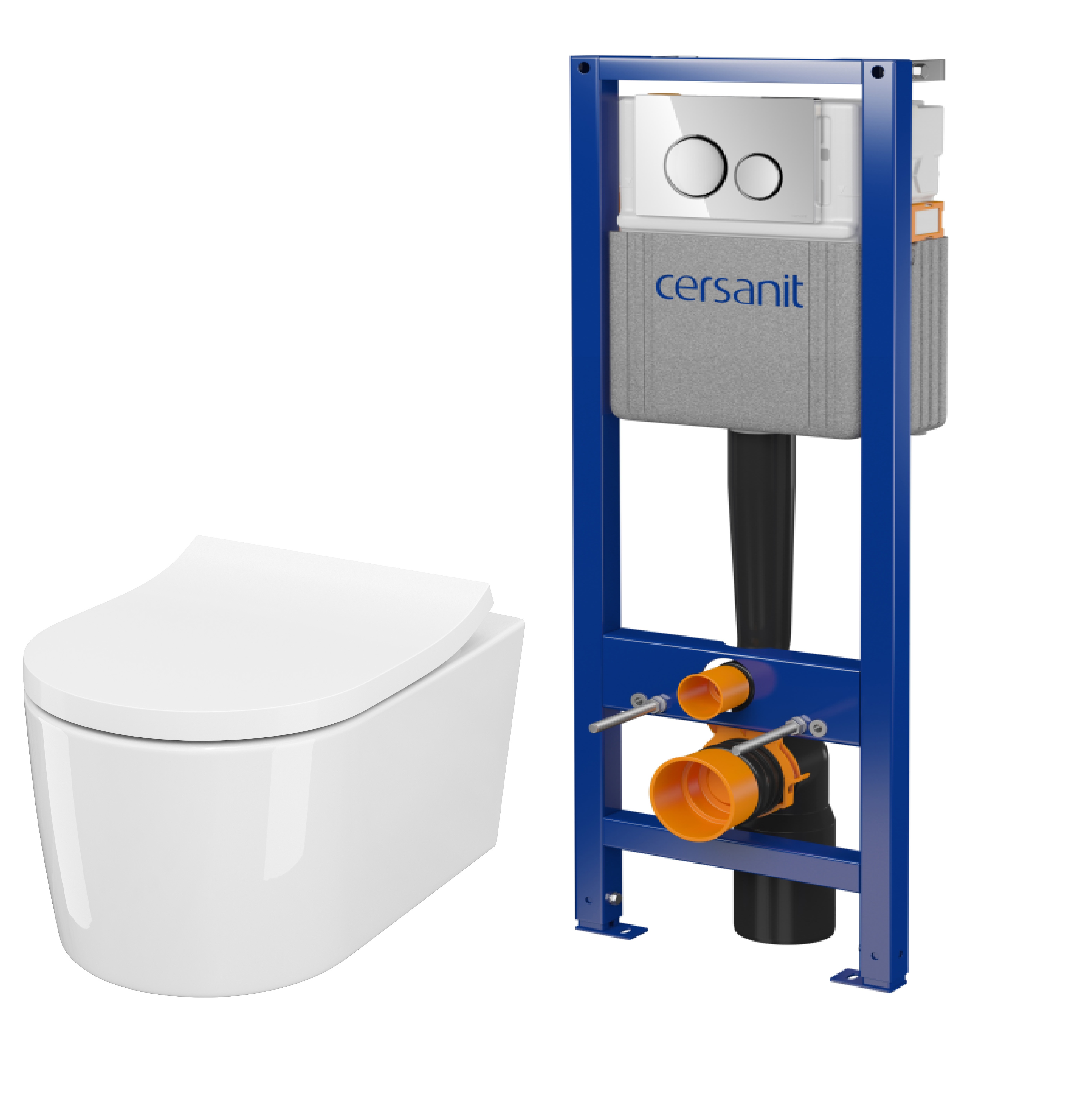 Sada WC mísa se sedátkem s pomalým sklápěním Cersanit Inverto S701-419, modul pro závěsné WC s tlačítkem Cersanit S701-778