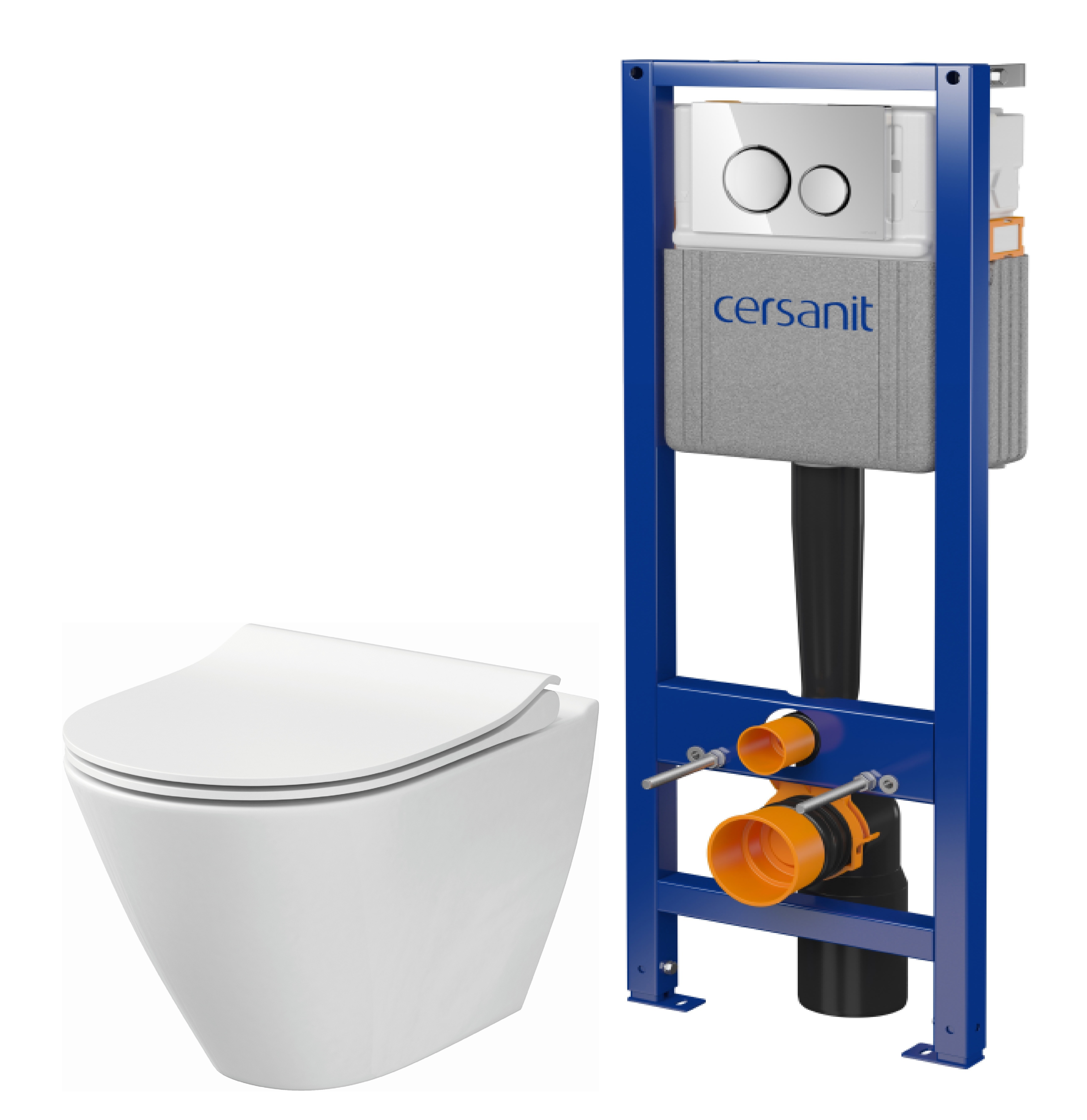 Sada WC mísa se sedátkem s pomalým sklápěním Cersanit City K701-104, modul pro závěsné WC s tlačítkem Cersanit S701-778