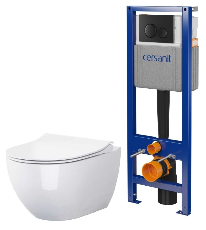 Sada WC mísa se sedátkem s pomalým sklápěním Cersanit Zen S701-428, modul pro závěsné WC s tlačítkem Cersanit S701-779