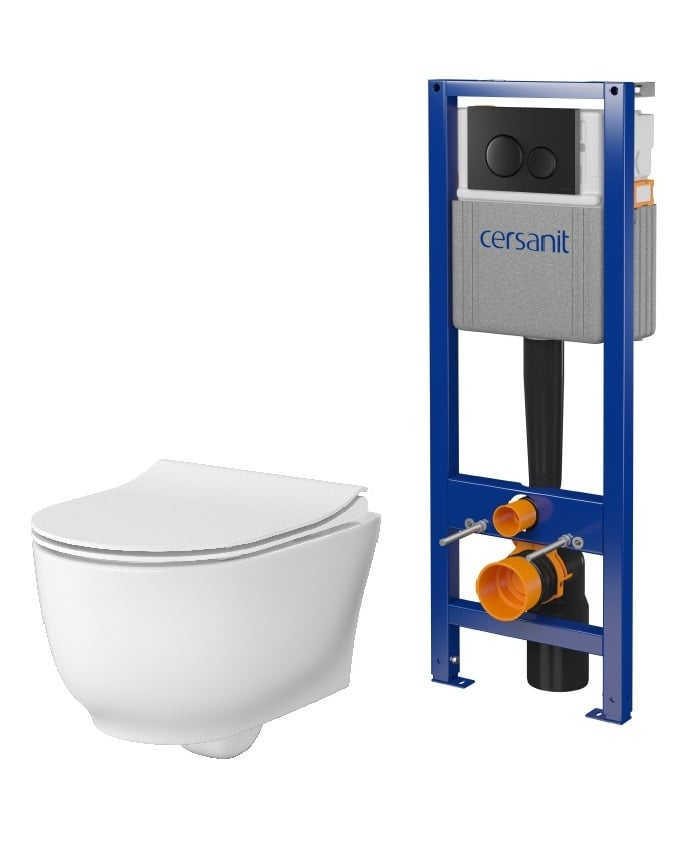 Sada WC mísa se sedátkem s pomalým sklápěním Cersanit Luna S701-871, podomítkový WC modul se splachovacím tlačítkem Cersanit S701-779