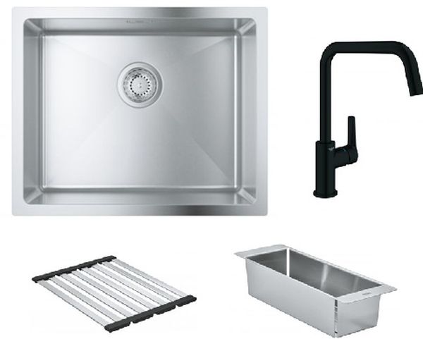 Sada ocelový dřez Grohe K700 31574SD1, kuchyňská baterie Grohe Start 304702430, 40852SD0, 40856SD0