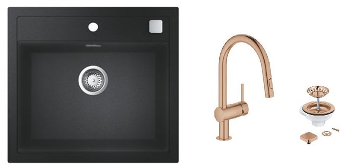 Sada granitový dřez Grohe K700 31651AP0, kuchyňská baterie Grohe Minta 32321DL2, 40400DL0
