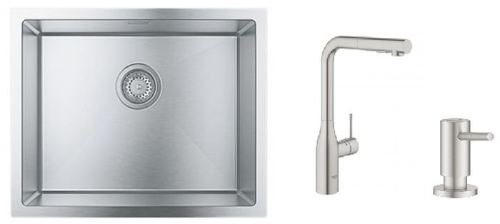 Sada kuchyňská baterie Grohe Essence 30270DC0, ocelový dřez Grohe K700 31726SD0, 40535DC0