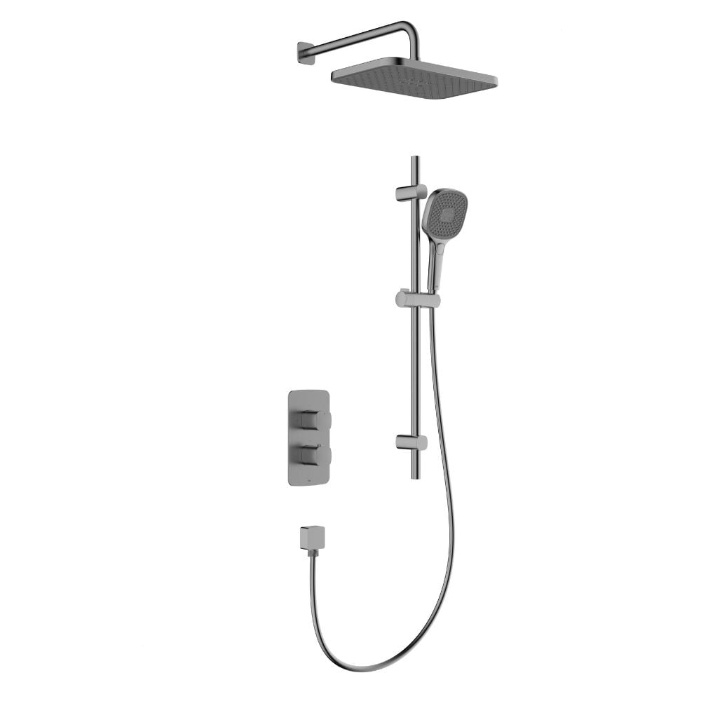KFA Armatura Malaga Gun Metal Grey sprchová sada pod omítku s termostatem s dešťovou sprchou grafitová 5759-301-61