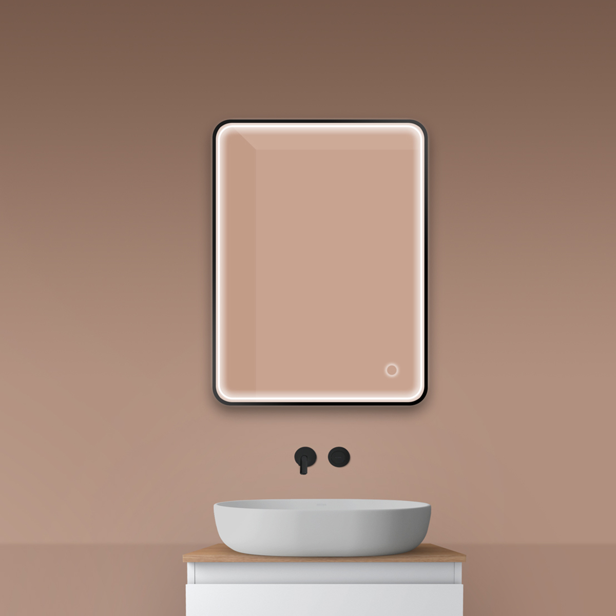 Oltens Nordlis zrcadlo 60x80 cm obdélníkový s osvětlením s vyhřívací podložkou černá 64116300