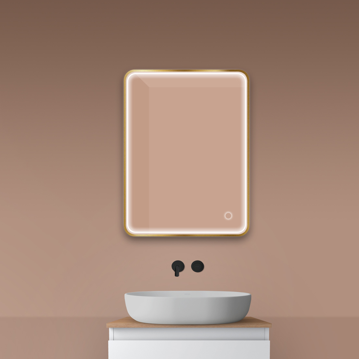 Oltens Nordlis zrcadlo 60x80 cm obdélníkový s osvětlením s vyhřívací podložkou zlatá 64116810