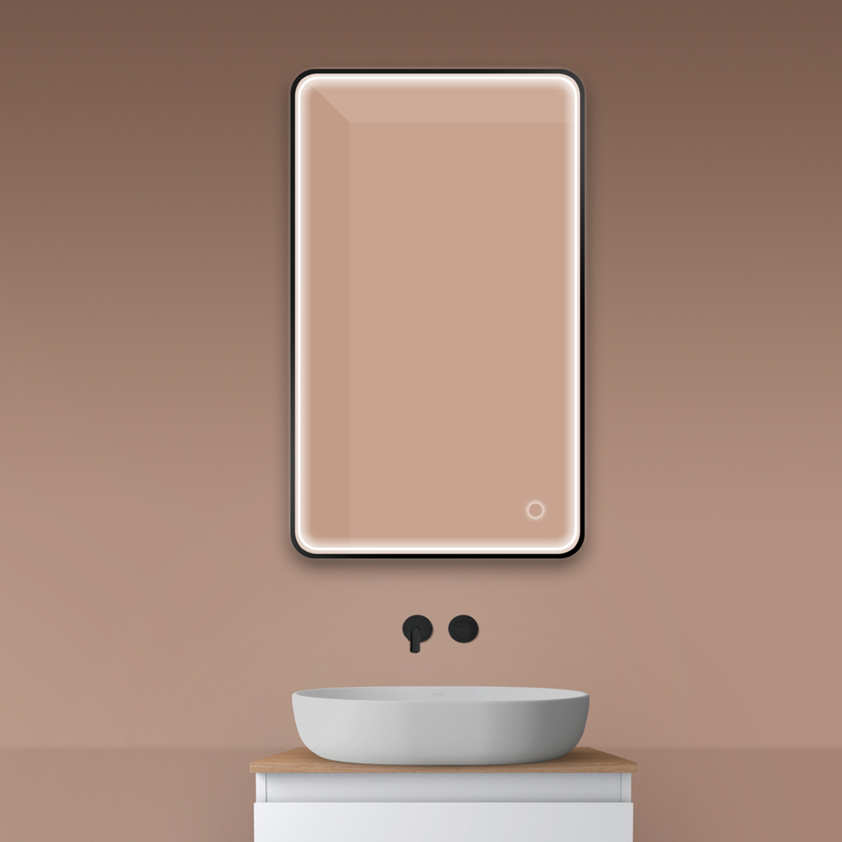 Oltens Nordlis zrcadlo 60x100 cm obdélníkový s osvětlením s vyhřívací podložkou černá 64117300