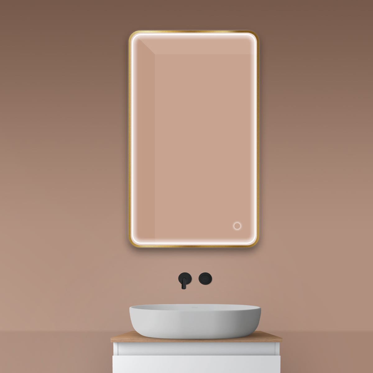 Oltens Nordlis zrcadlo 60x100 cm obdélníkový s osvětlením s vyhřívací podložkou zlatá 64117810