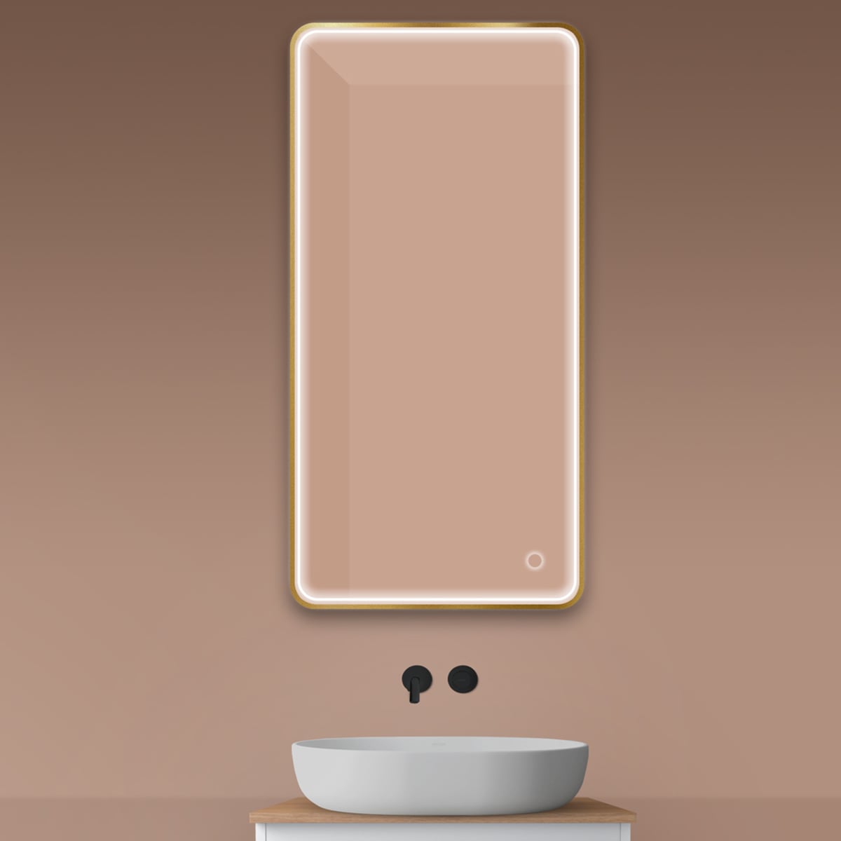 Oltens Nordlis zrcadlo 60x120 cm obdélníkový s osvětlením s vyhřívací podložkou zlatá 64118810