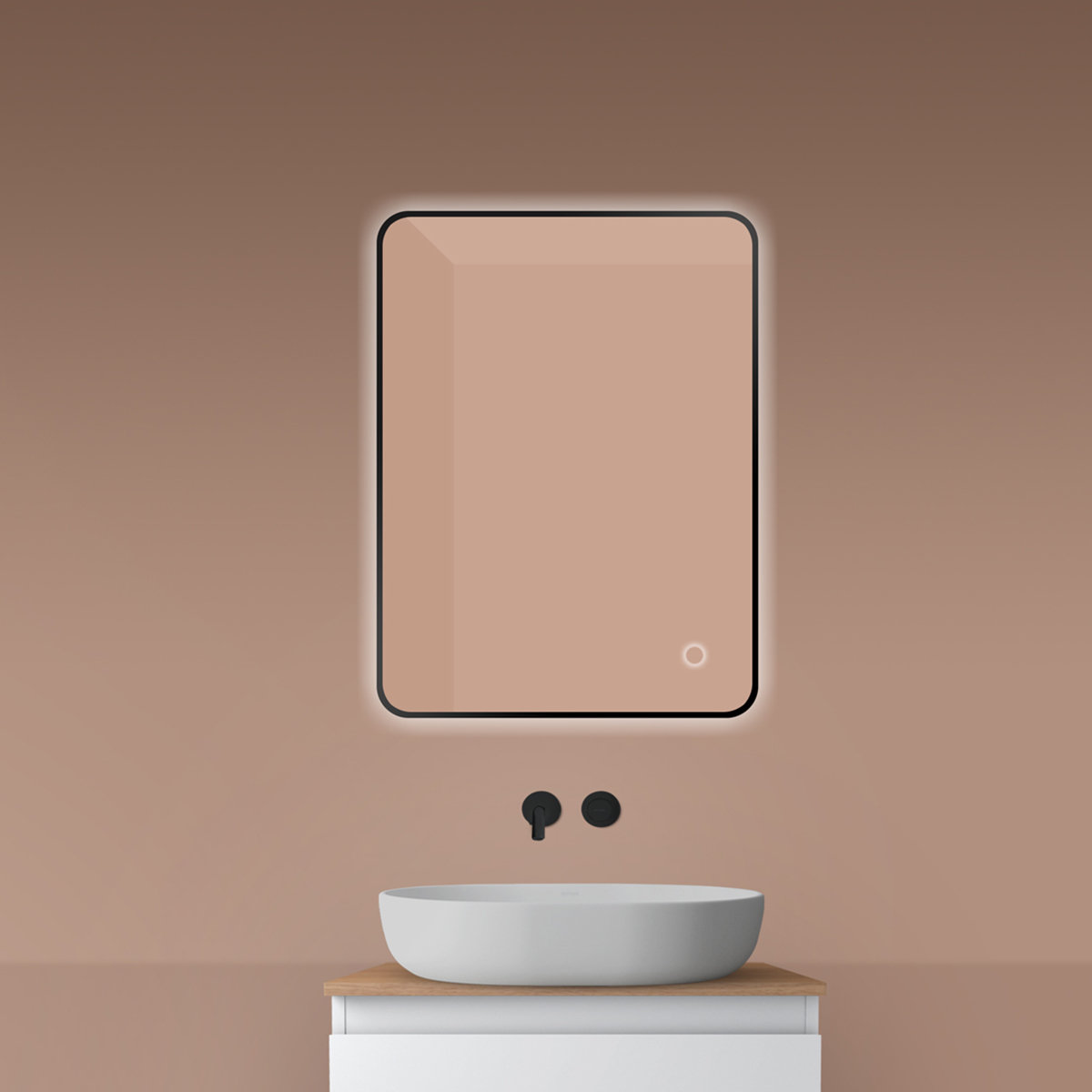 Oltens Nordlis zrcadlo 60x80 cm obdélníkový s osvětlením s vyhřívací podložkou černá 64119300