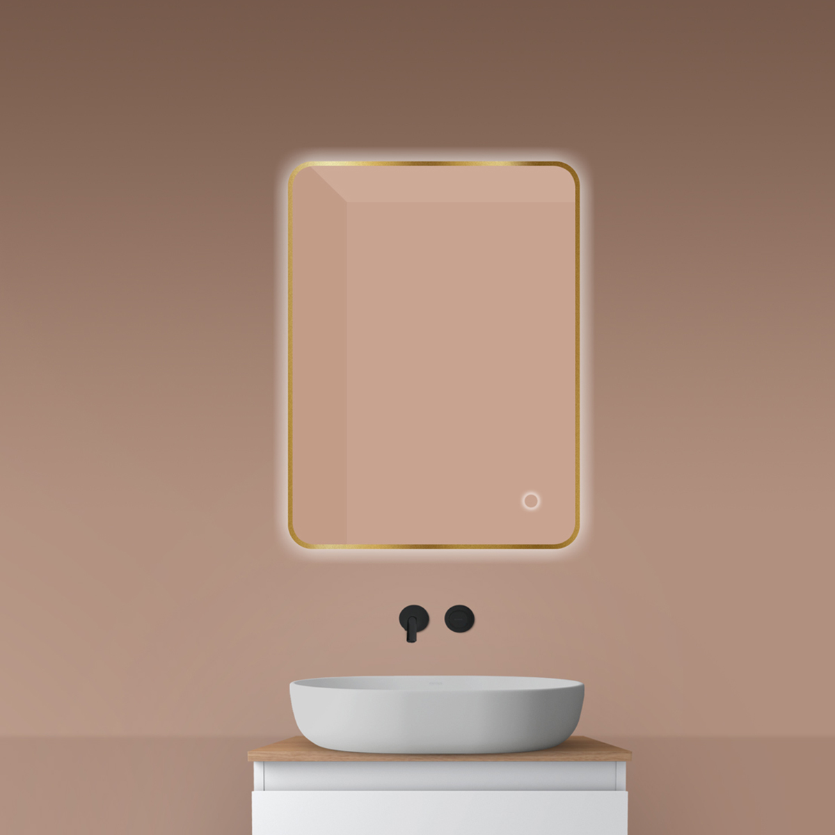 Oltens Nordlis zrcadlo 60x80 cm obdélníkový s osvětlením s vyhřívací podložkou zlatá 64119810