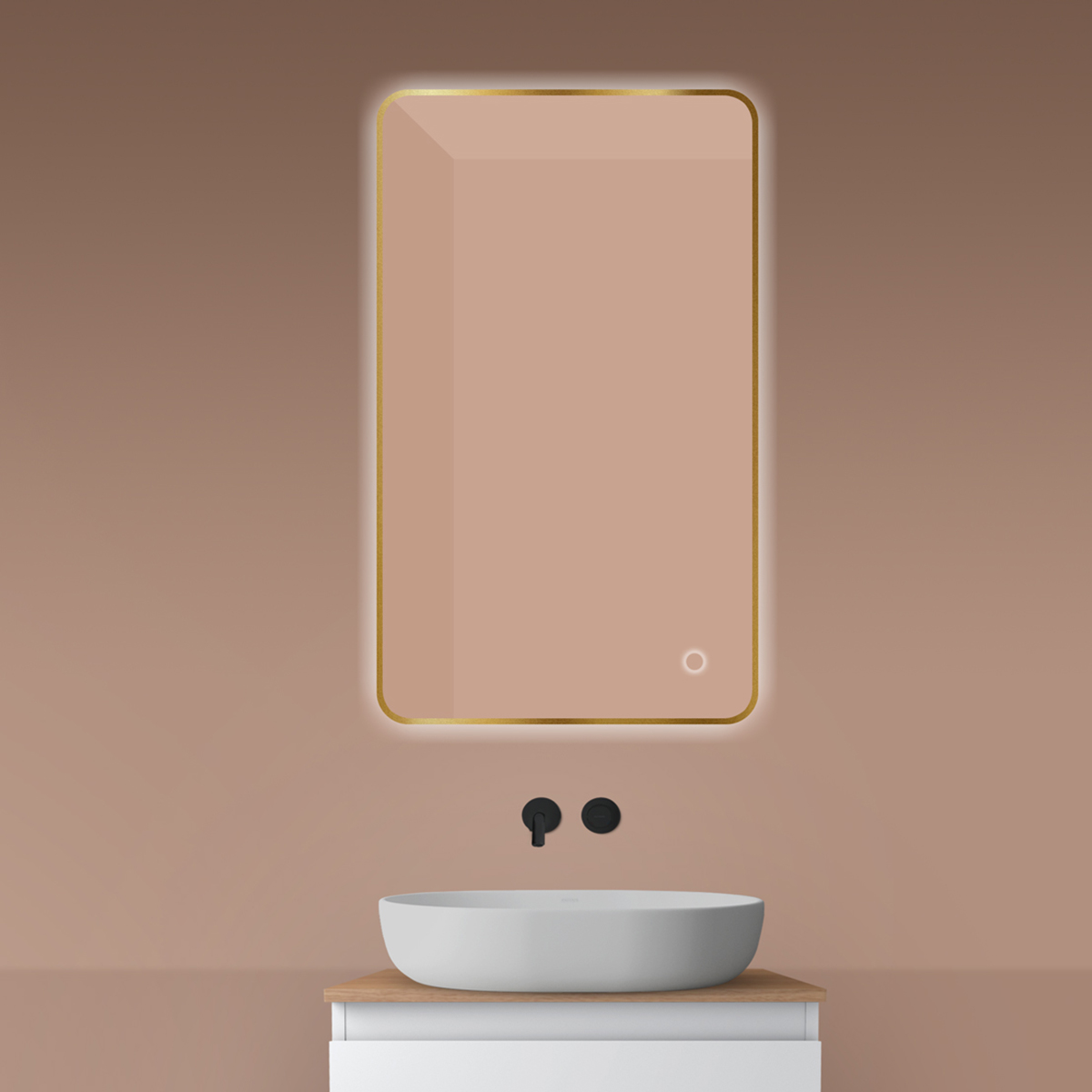 Oltens Nordlis zrcadlo 60x100 cm obdélníkový s osvětlením s vyhřívací podložkou zlatá 64120810