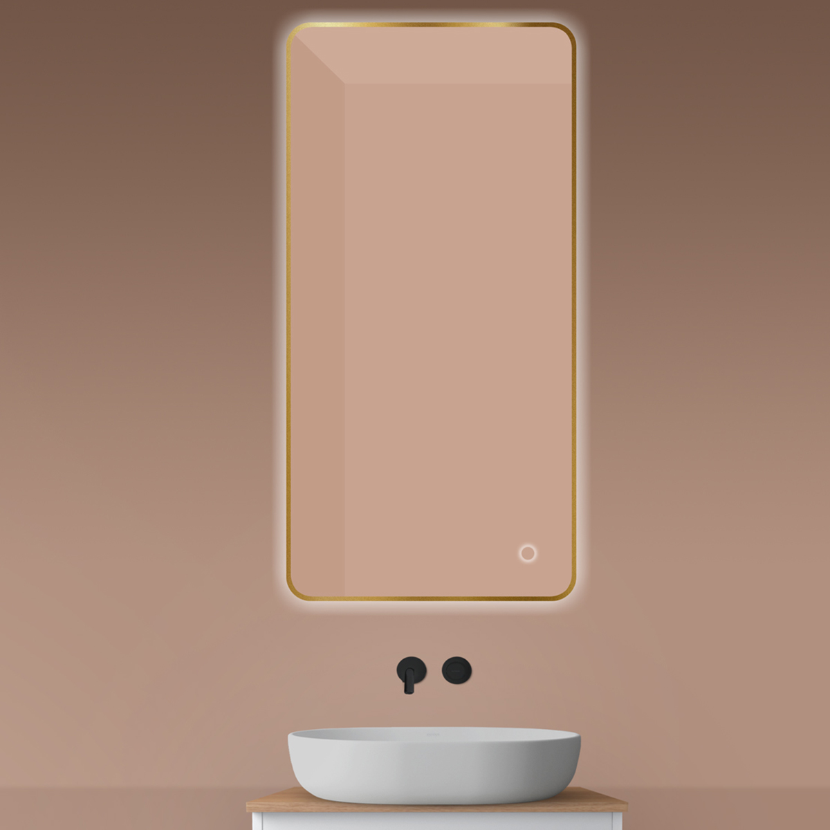 Oltens Nordlis zrcadlo 60x120 cm obdélníkový s osvětlením s vyhřívací podložkou zlatá 64121810