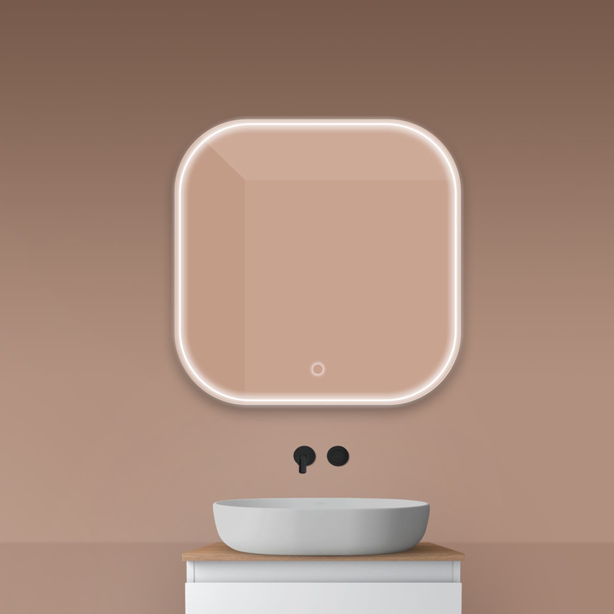 Oltens Nordlis zrcadlo 80x80 cm čtvercový s osvětlením s vyhřívací podložkou 64122000