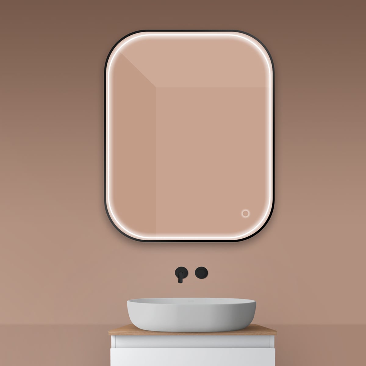 Oltens Nordlis zrcadlo 80x100 cm obdélníkový s osvětlením s vyhřívací podložkou černá 64124300