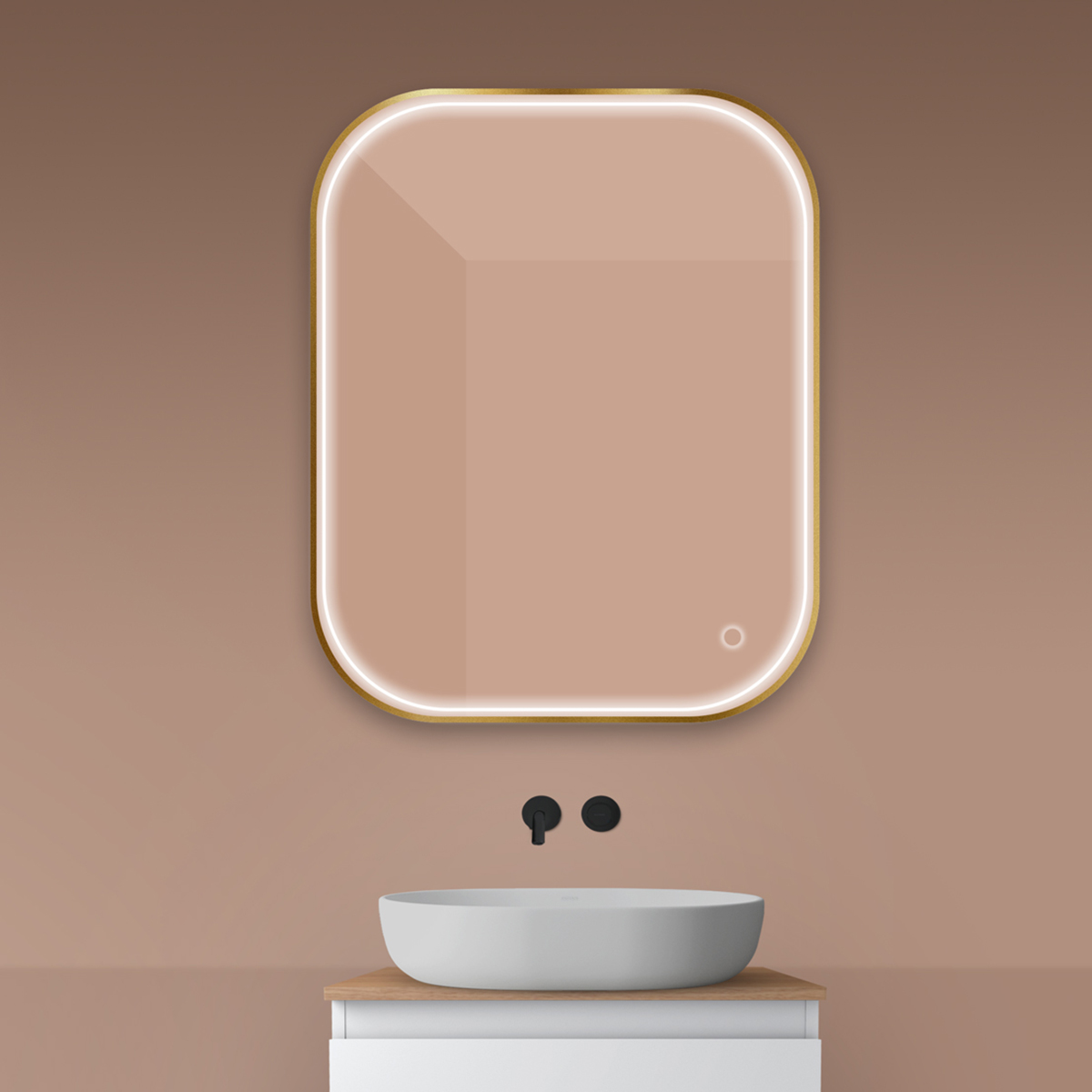 Oltens Nordlis zrcadlo 80x100 cm obdélníkový s osvětlením s vyhřívací podložkou zlatá 64124810