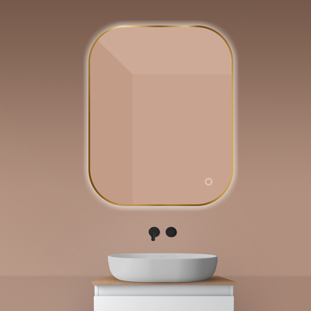 Oltens Nordlis zrcadlo 80x100 cm obdélníkový s osvětlením s vyhřívací podložkou zlatá 64127810