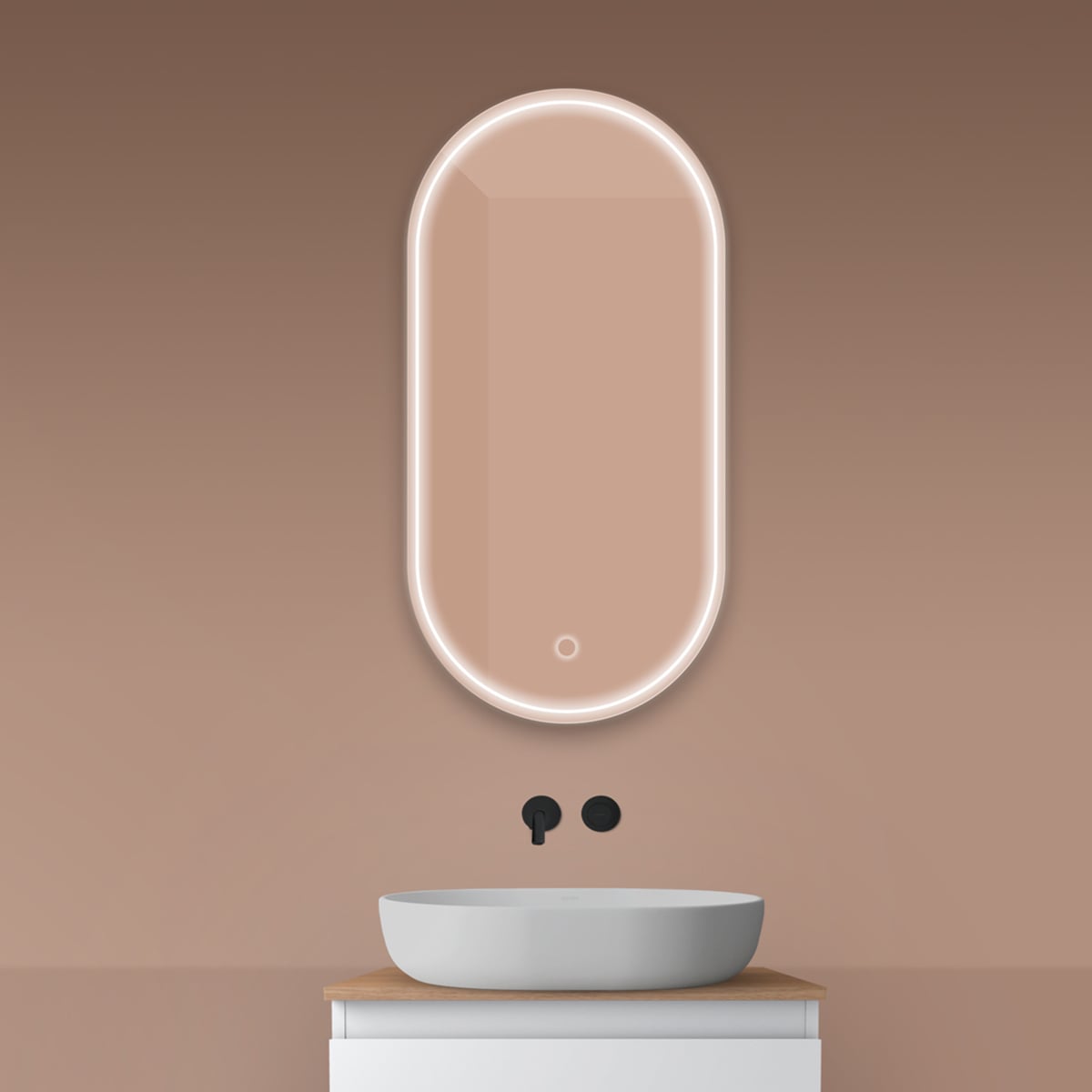 Oltens Nordlis zrcadlo 50x100 cm oválný s osvětlením s vyhřívací podložkou 64128000