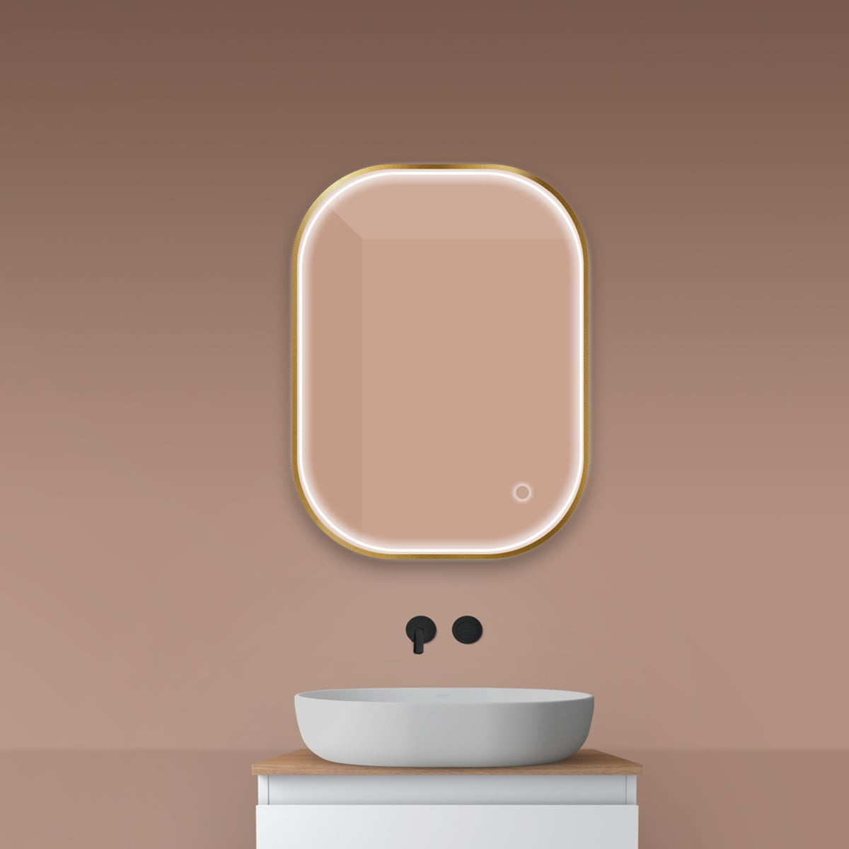 Oltens Nordlis zrcadlo 60x80 cm obdélníkový s osvětlením s vyhřívací podložkou zlatá 64123810