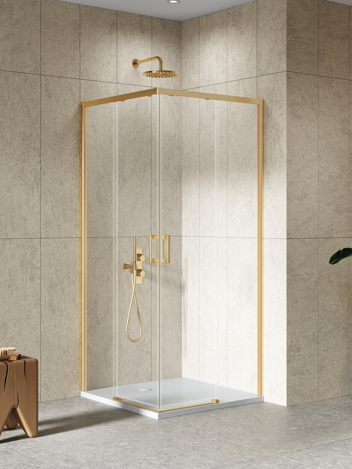 New Trendy Prime sprchový kout 90x90 cm čtvercový zlatá kartáčovaný/průhledné sklo D-0782A/D-0783A