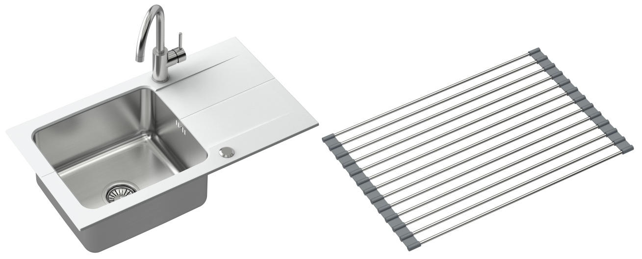 Sada granitový a ocelový dřez Quadron Edward FUS_E7844BI_3623500BS, odkapávací miska Quadron Q R3825GR_MP