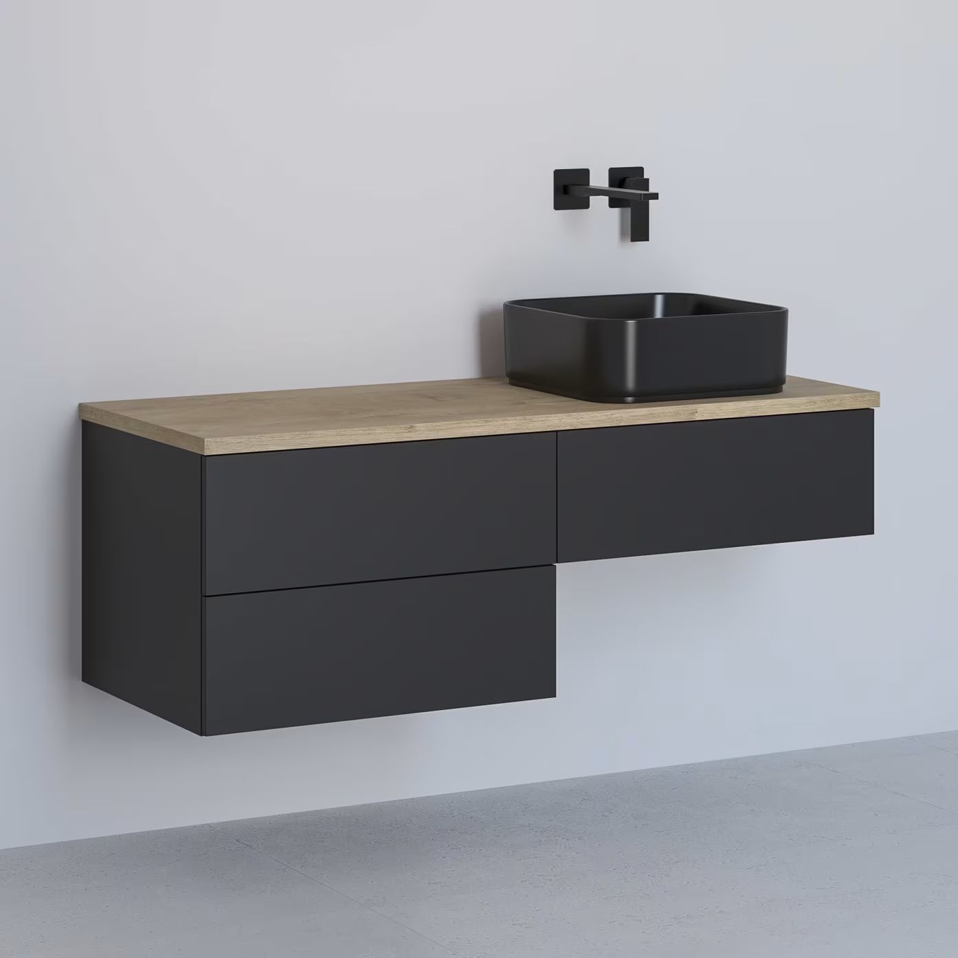 Kronenbach Cube skříňka s deskou 121x48.7x44.5 cm pod umyvadlo závěsná černá-dub KBWTKOWTL1213SMGH
