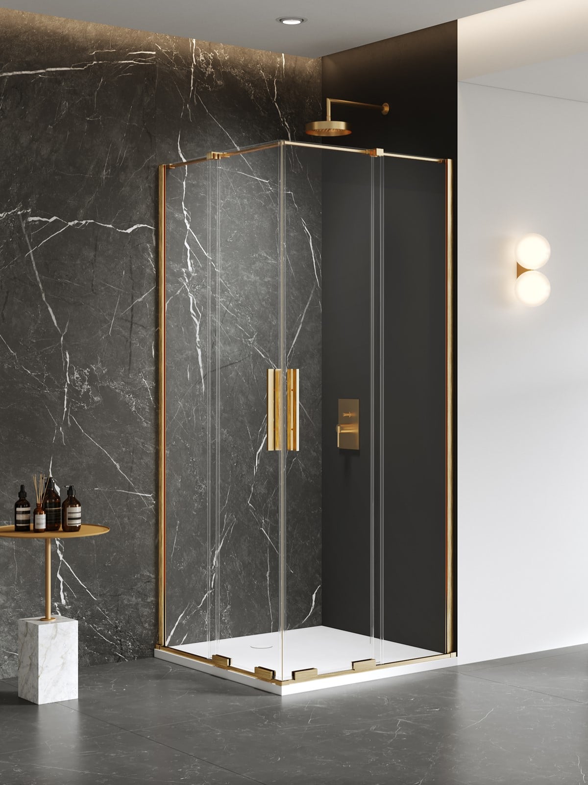 New Trendy Smart sprchový kout 100x80 cm obdélníkový zlatá kartáčovaný/průhledné sklo EXK-7597