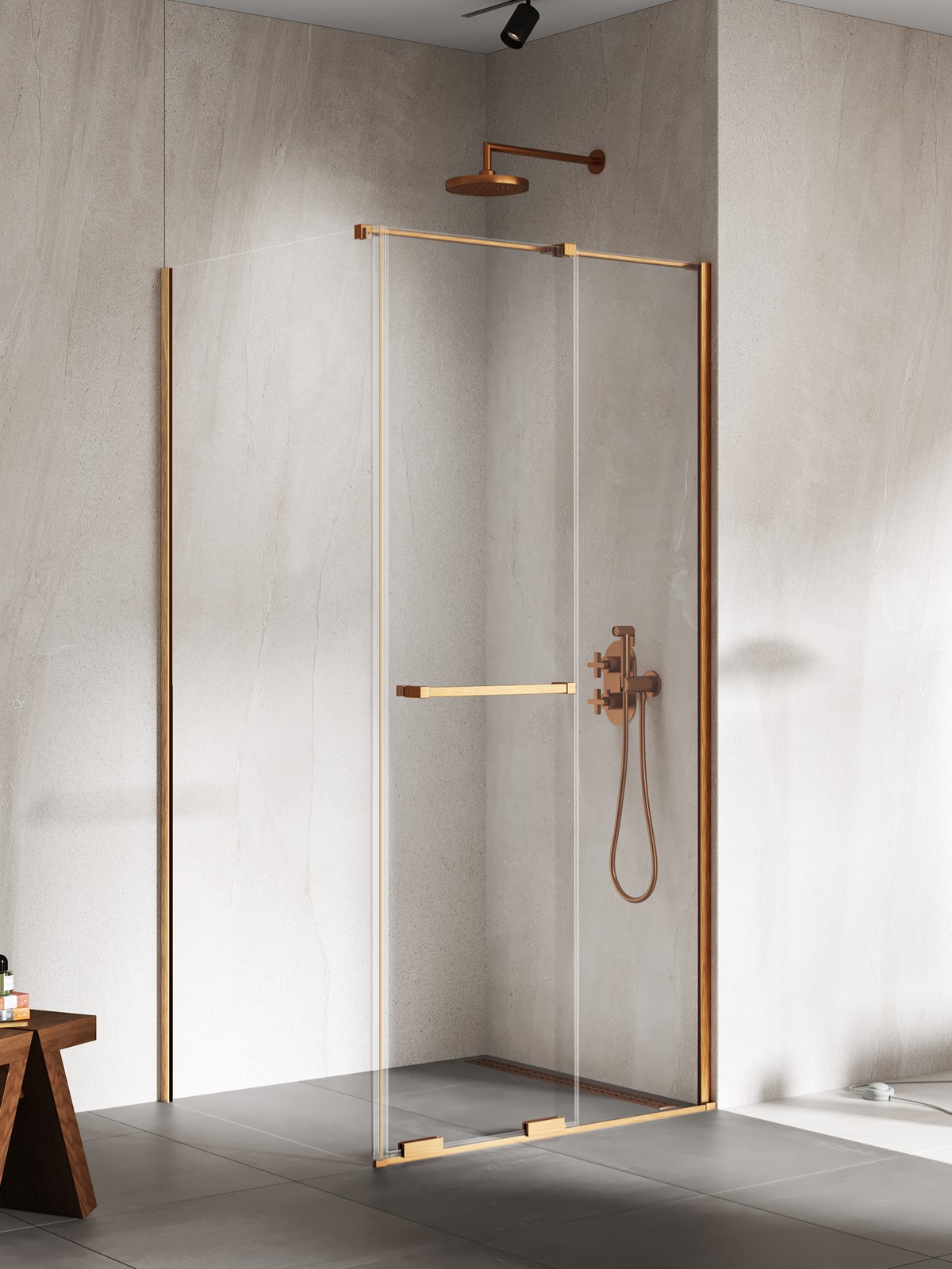 New Trendy Smart sprchový kout 120x100 cm obdélníkový měděná kartáčovaný/průhledné sklo EXK-7714