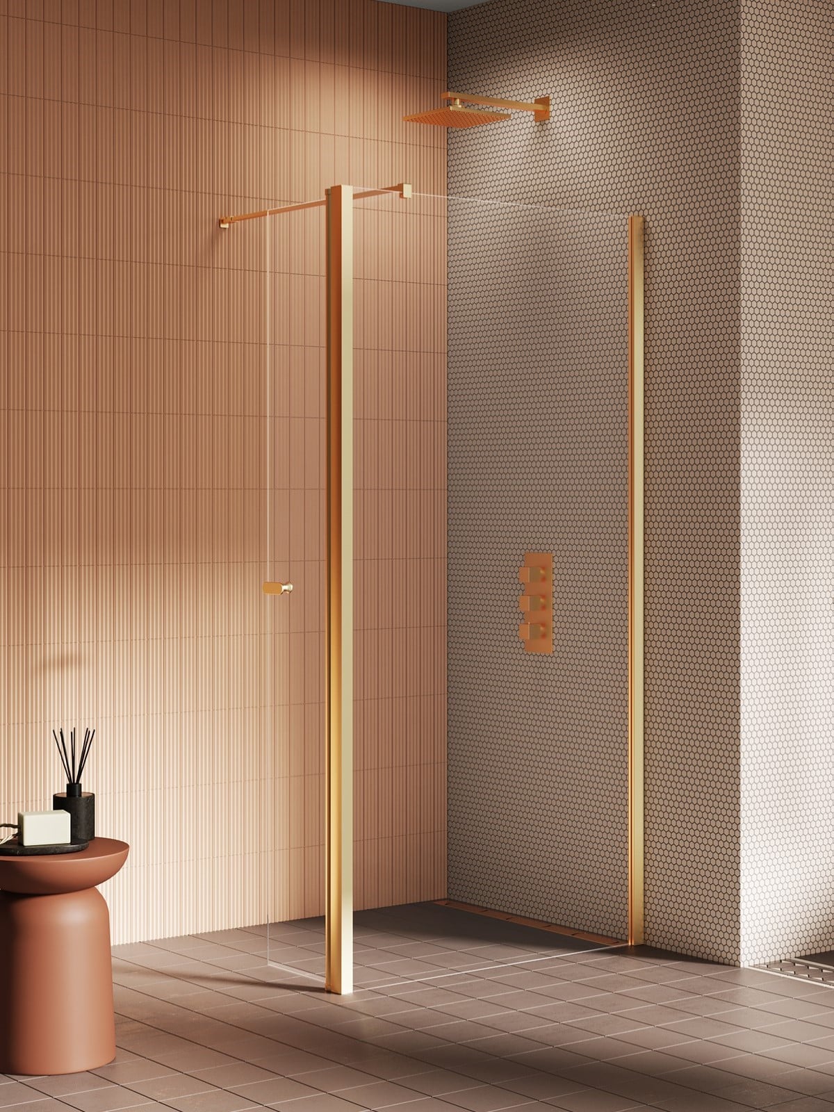 New Trendy New Soleo Gold Brushed sprchová zástěna walk-in 80 cm zlatá kartáčovaný/průhledné sklo K-4335