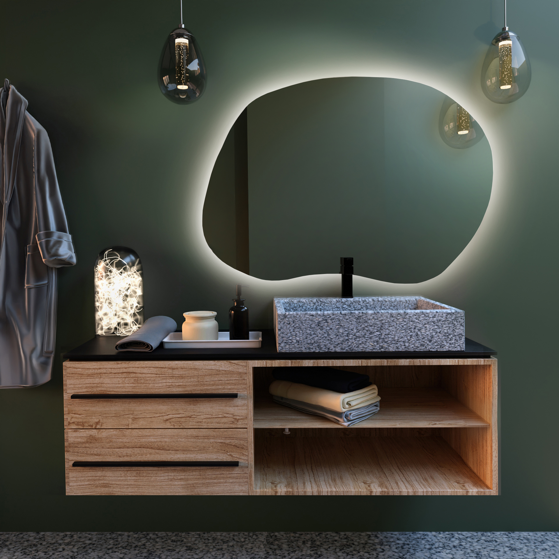 Baltica Design Bright Stain II zrcadlo 90x64 cm s osvětlením s vyhřívací podložkou 5904107916071