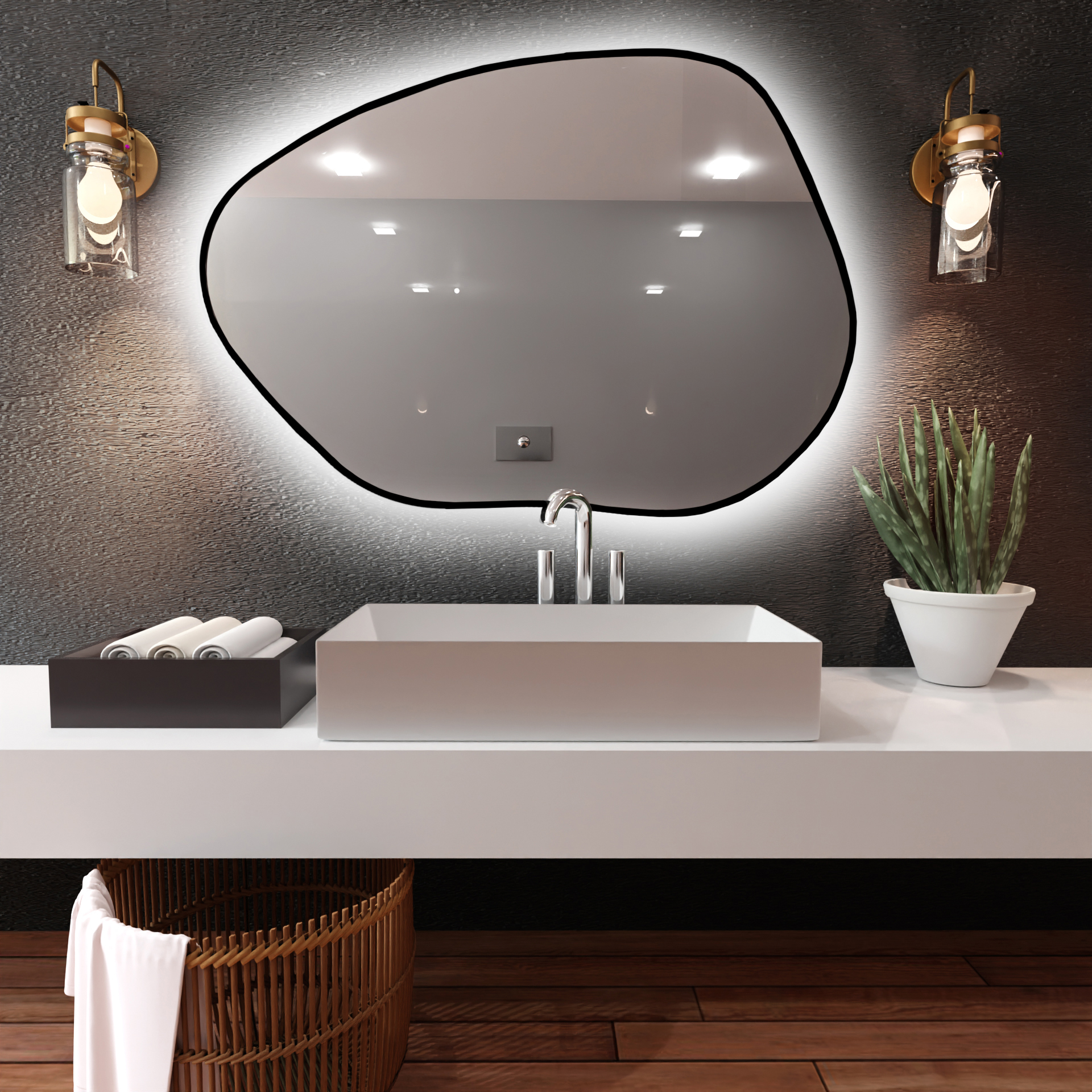Baltica Design Bright Stain I zrcadlo 70x50 cm s osvětlením s vyhřívací podložkou černá 5904107921525