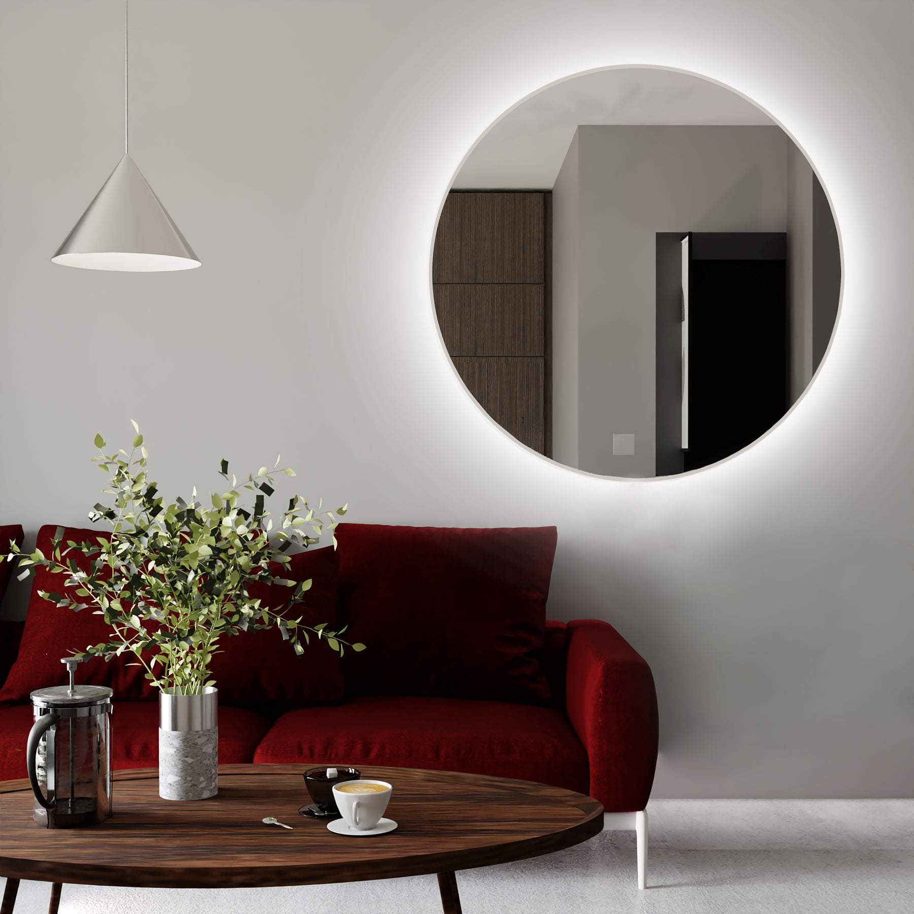 Baltica Design Tiny Border Bright zrcadlo 70x70 cm kulatý s osvětlením s vyhřívací podložkou bílá 5904107911359