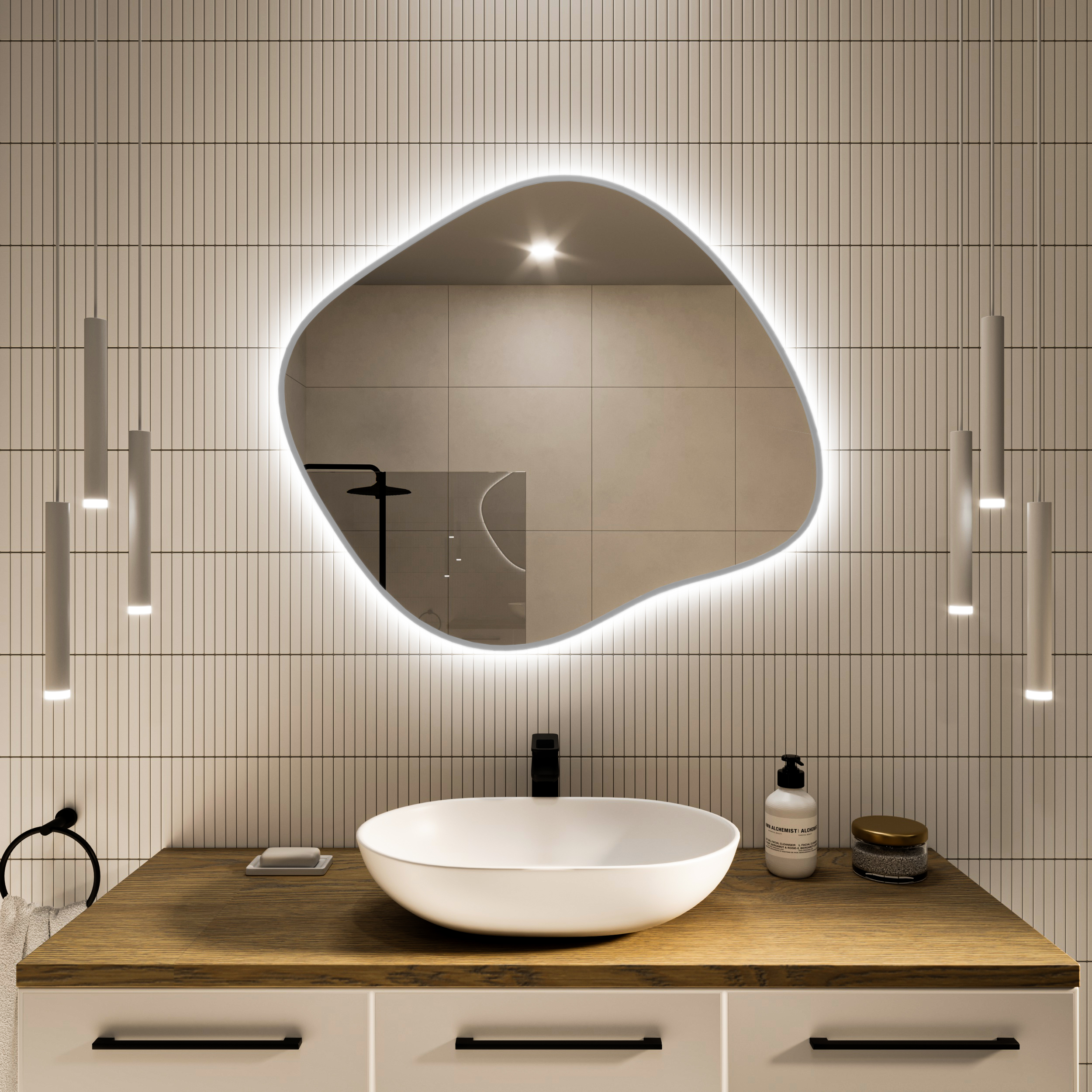 Baltica Design Tiny Borderbright Stain III zrcadlo 70x60 cm s osvětlením s vyhřívací podložkou stříbrná 5904107917788