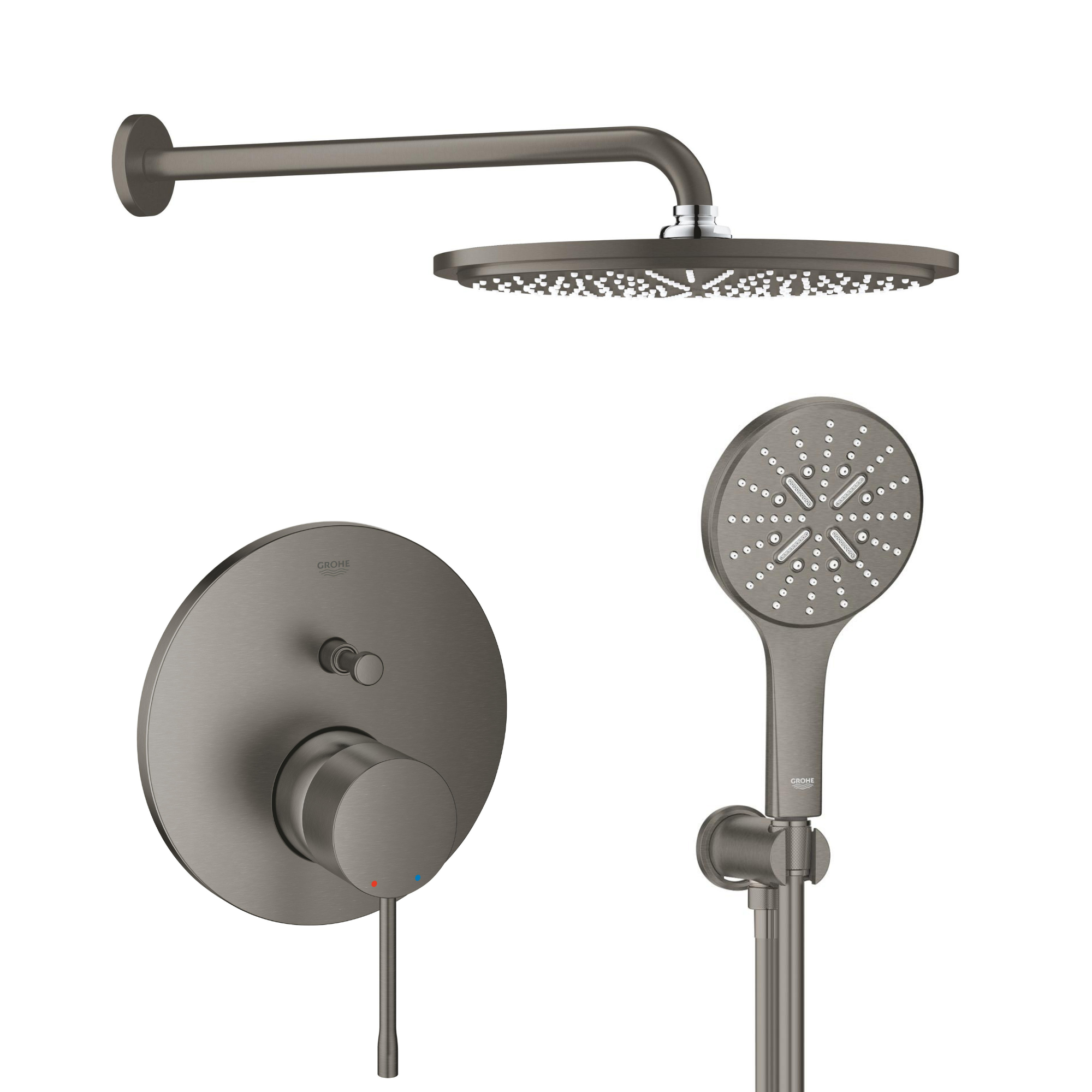Sada hlavová sprchá s ramenem Grohe Rainshower 26066AL0, vanová baterie Grohe Essence 24058AL1, 26574AL0, 26658AL0, 28362A01