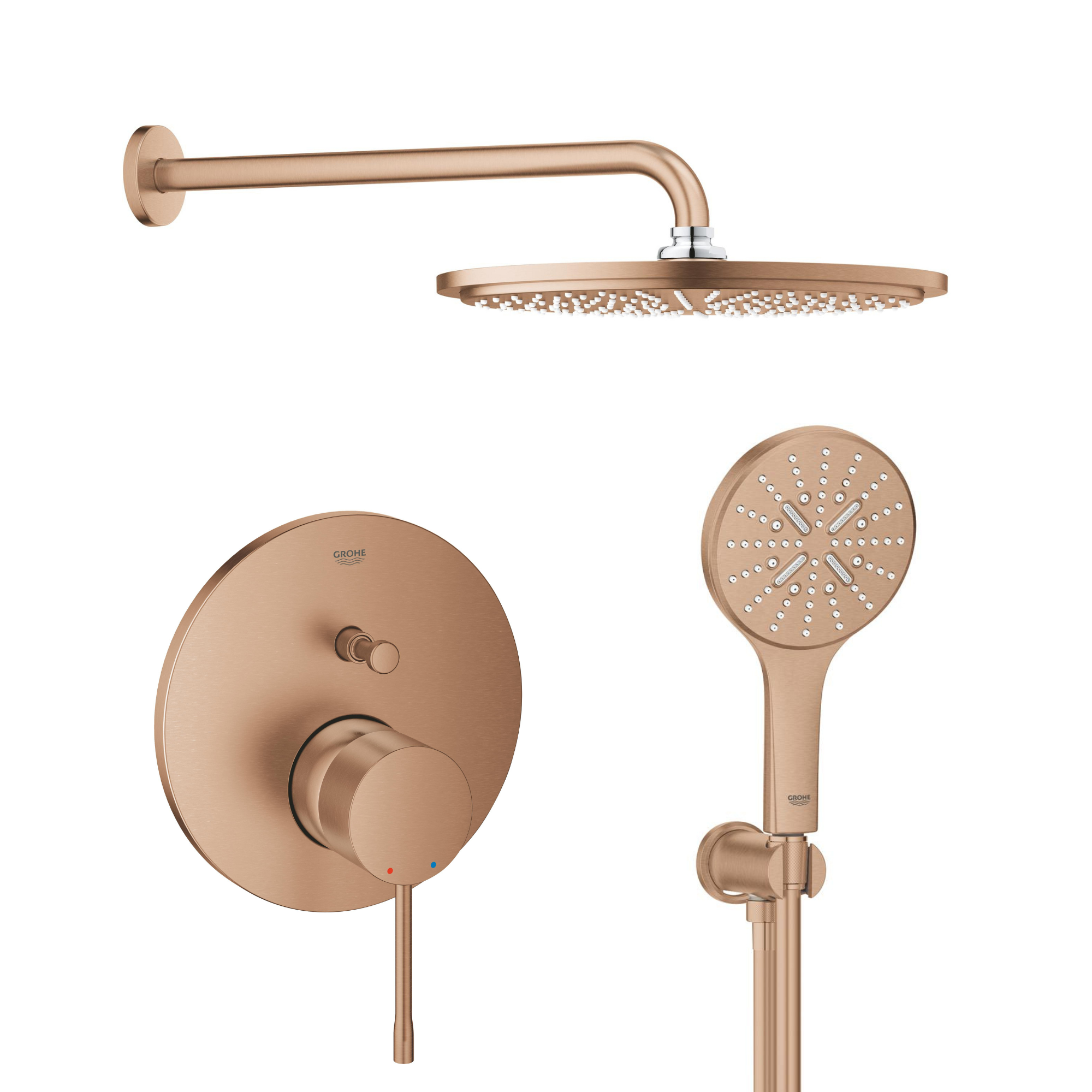 Sada hlavová sprchá s ramenem Grohe Rainshower 26066DL0, vanová baterie Grohe Essence 24058DL1, 26574DL0, 26658DL0, 28388DA1