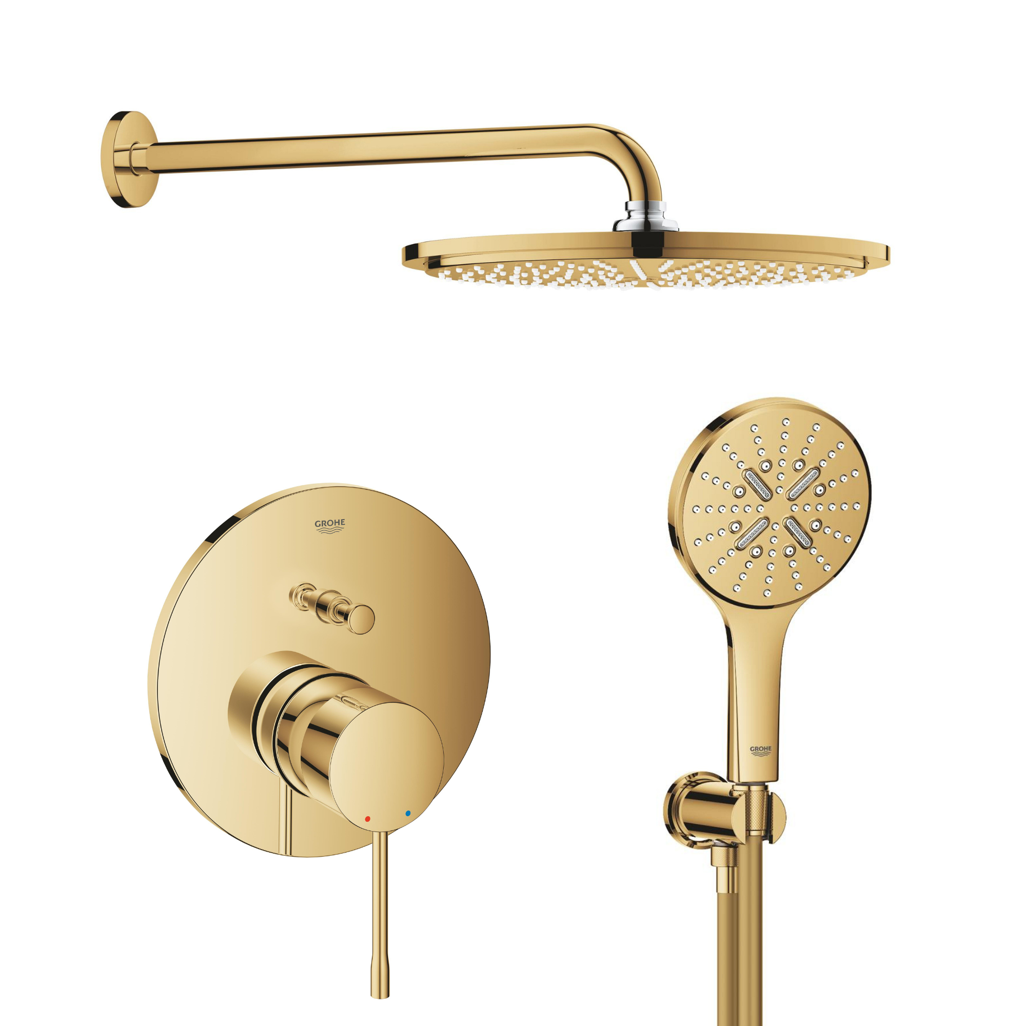 Sada hlavová sprcha Grohe Rainshower 26066GL0, vanová baterie Grohe Essence 24058GL1, 26574GL0, 26658GL0, 28362GL1
