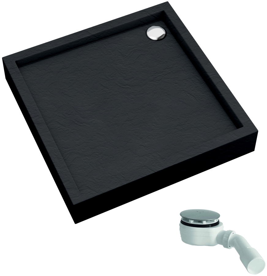 Schedline Favory Plus Black Stone čtvercová sprchová vanička se sifonem 90x90 cm černá 3ST.F1K-9090/C/ST