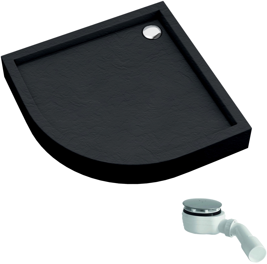 Schedline Favory Plus Black Stone půlkruhová sprchová vanička se sifonem 80x80 cm černá 3ST.F1O-8080/C/ST