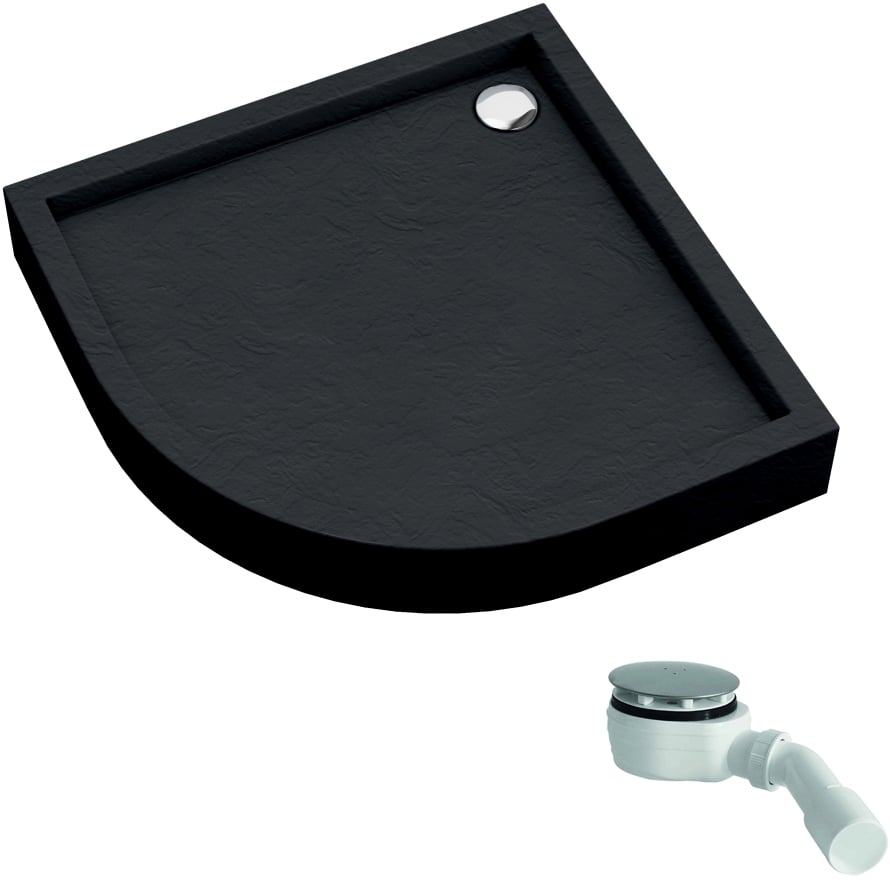 Schedline Favory Plus Black Stone půlkruhová sprchová vanička se sifonem 90x90 cm černá 3ST.F1O-9090/C/ST