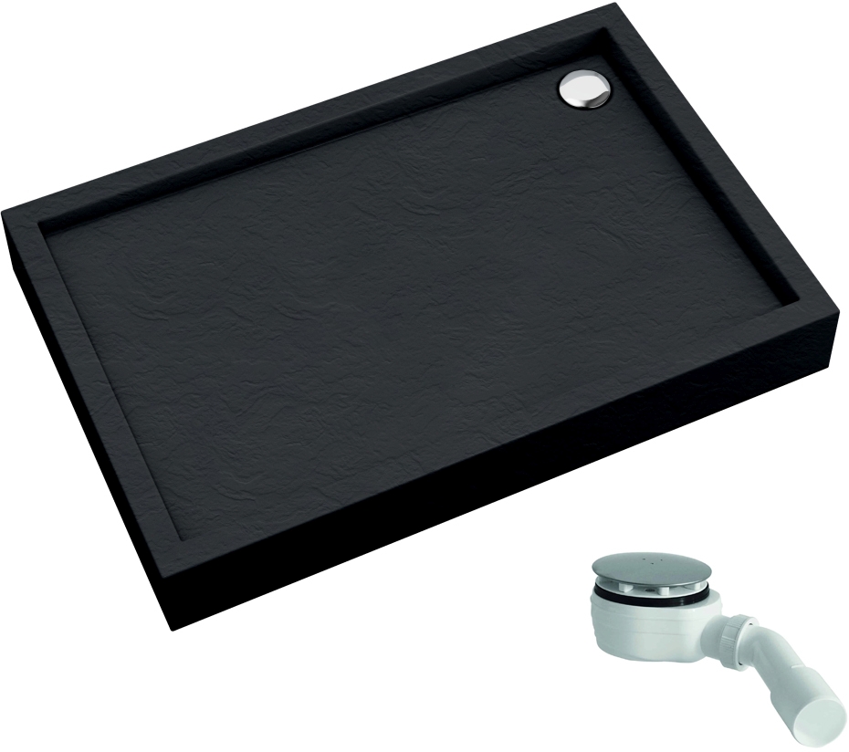 Schedline Favory Plus Black Stone obdélníková sprchová vanička se sifonem 100x90 cm černá 3ST.F1P-90100/C/ST