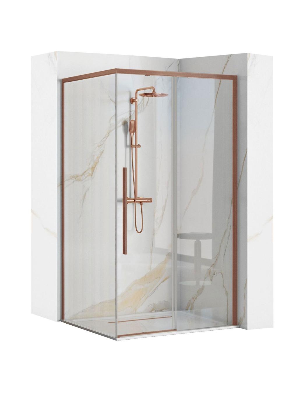 Rea Solar Brush Copper sprchový kout 90x90 cm čtvercový měděná kartáčovaný/průhledné sklo REA-K9512