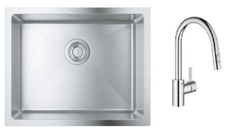 Sada ocelový dřez Grohe K700 31726SD0, kuchyňská baterie Grohe Eurosmart Cosmopolitan 31481001