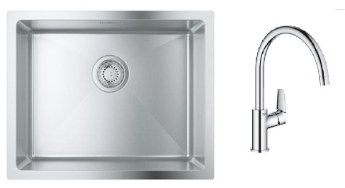 Sada ocelový dřez Grohe K700 31726SD0, kuchyňská baterie Grohe Start Edge 30529001