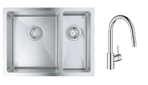 Sada ocelový dřez Grohe K700 31577SD1, kuchyňská baterie Grohe Eurosmart Cosmopolitan 31481001