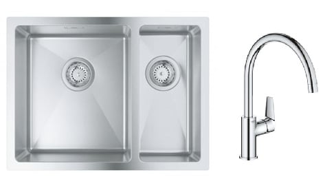 Sada ocelový dřez Grohe K700 31577SD1, kuchyňská baterie Grohe Start Edge 30529001