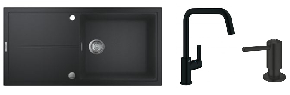 Sada granitový dřez Grohe K400 31641AP0, kuchyňská baterie Grohe Start 304702430, 1021652430