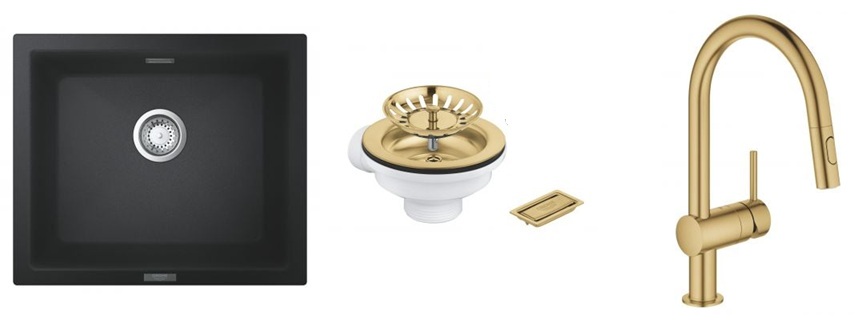 Sada granitový dřez Grohe K700 31654AP0, kuchyňská baterie Grohe Minta 32321GN2, 40997GN0