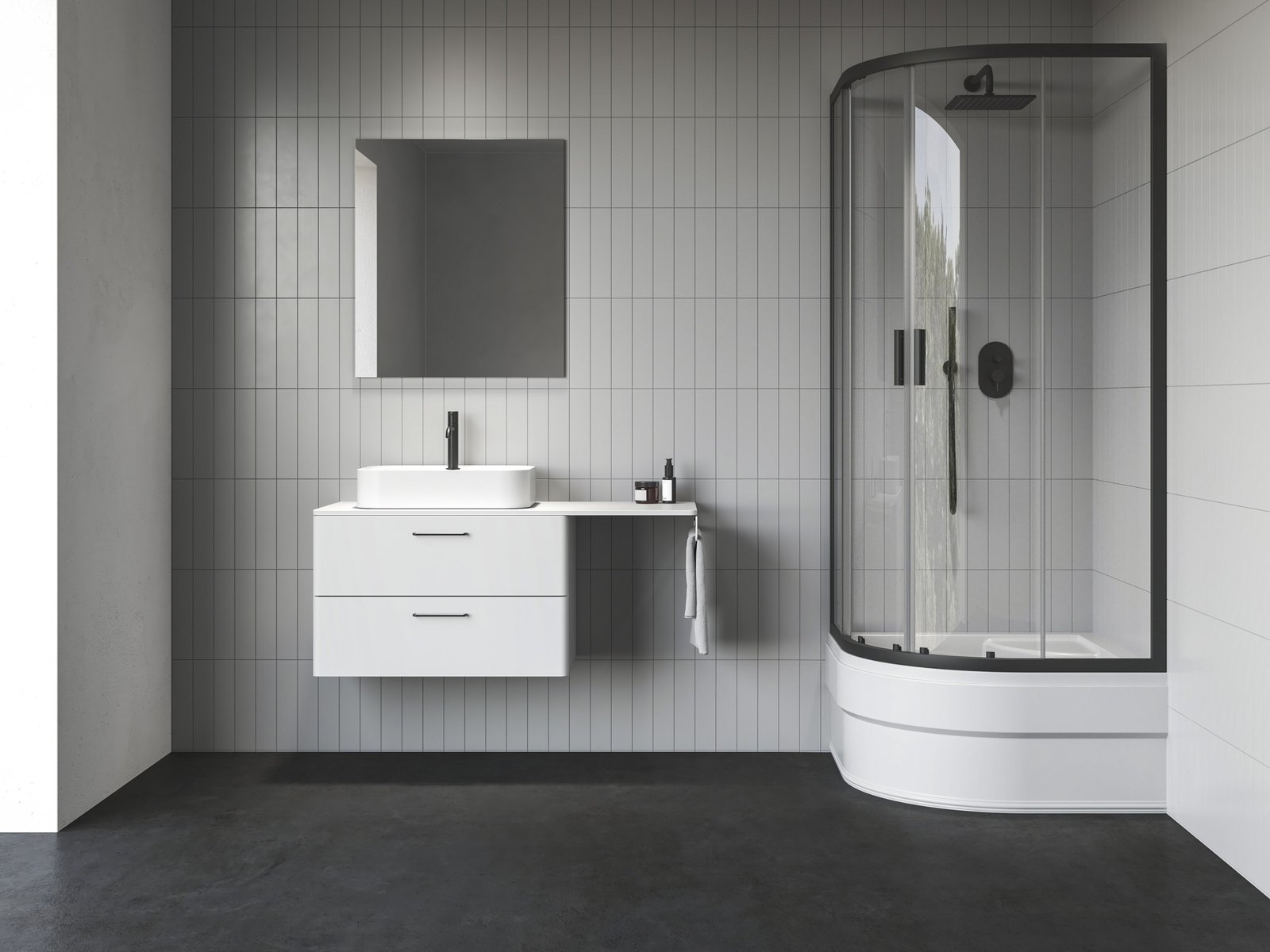 Ravak Blix II sprchový kout 80x80 cm půlkulatá černá matný/průhledné sklo 3BM40340Z1