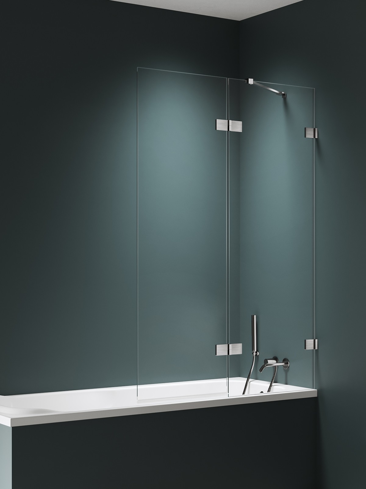 New Trendy Avexa Nickel Brushed vanová zástěna 100 cm dvoudílný kartáčovaný/čiré sklo EXK-8751