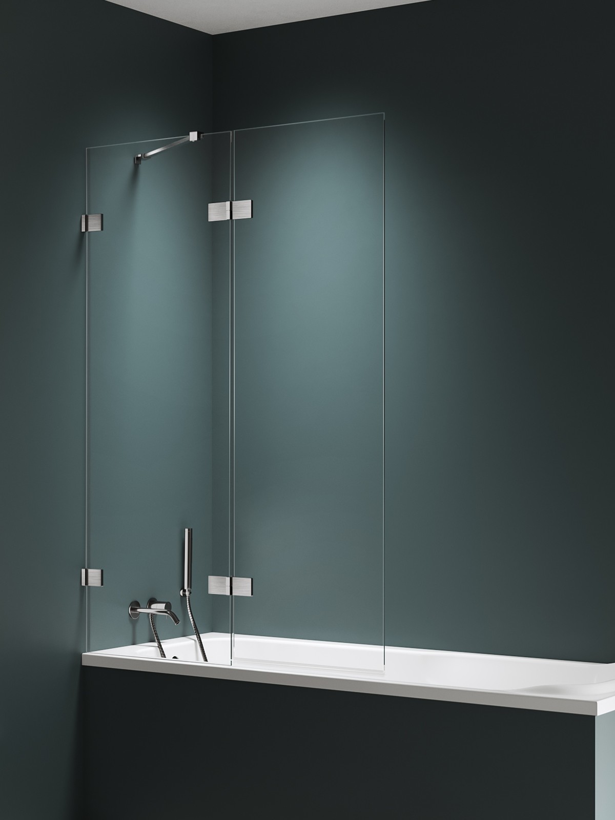 New Trendy Avexa Nickel Brushed vanová zástěna 110 cm dvoudílný kartáčovaný/čiré sklo EXK-8752